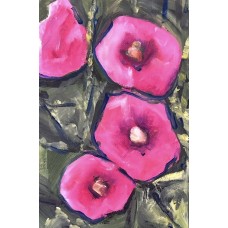 “Bright Hollyhocks” – Original Ukrainian Floral Painting, Oil on Canvas | Marina Stognieva